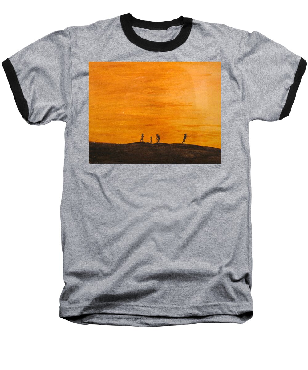 Boys Baseball T-Shirt featuring the painting Boys at Sunset by Ian MacDonald