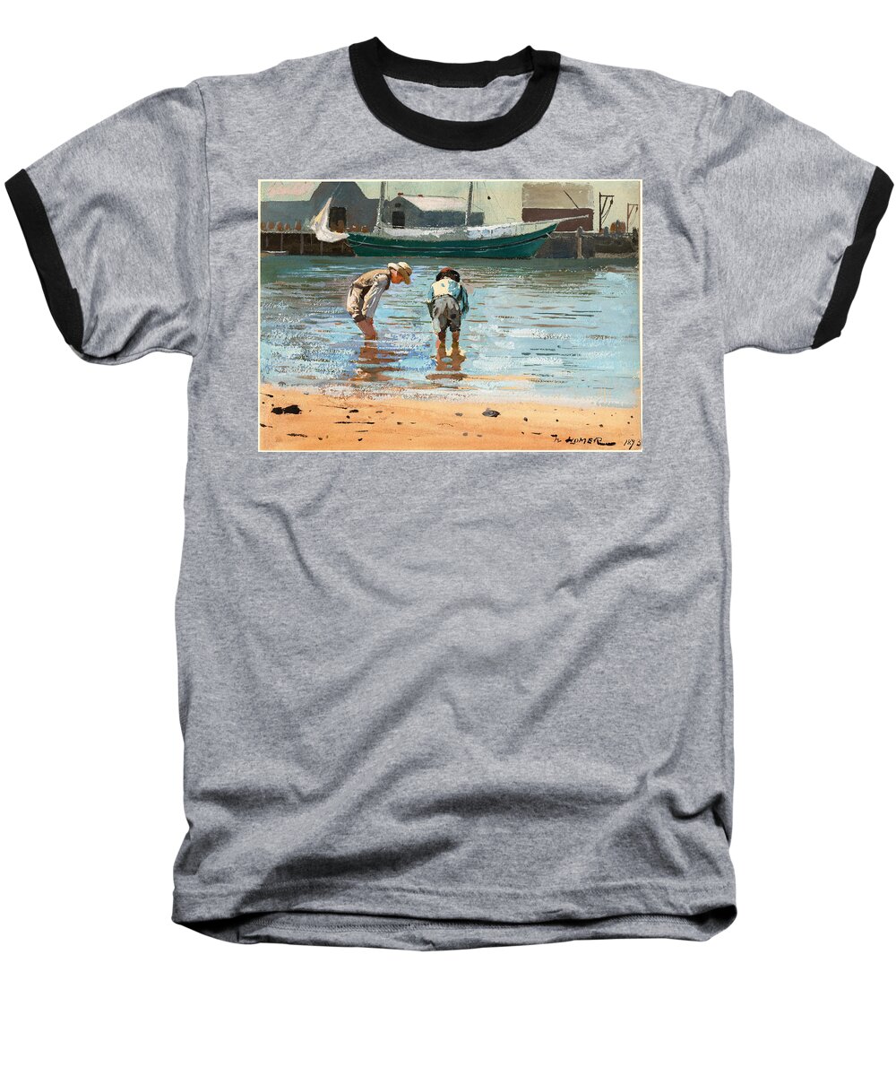 Winslow Homer Baseball T-Shirt featuring the painting Boys wading by Winslow Homer