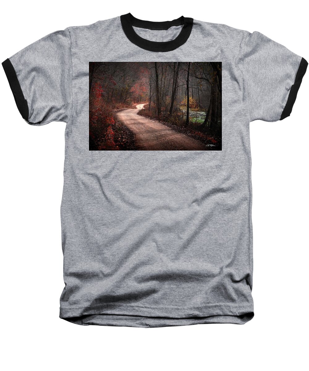 Country Roads Baseball T-Shirt featuring the photograph Boz Mill Road by Bill Stephens