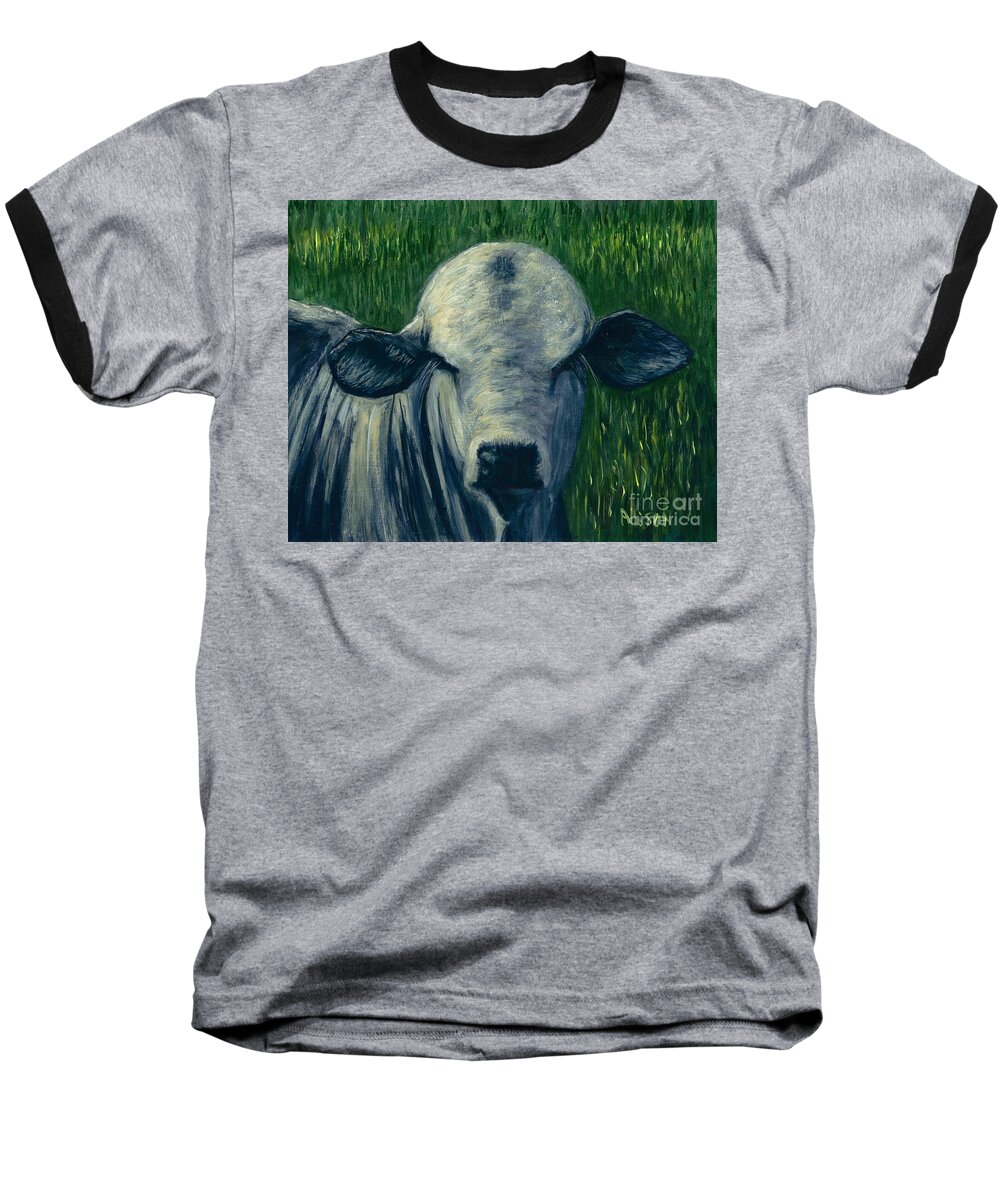 #brahma #brahman #cows #animals #livestock Baseball T-Shirt featuring the painting Brahma Bull by Allison Constantino