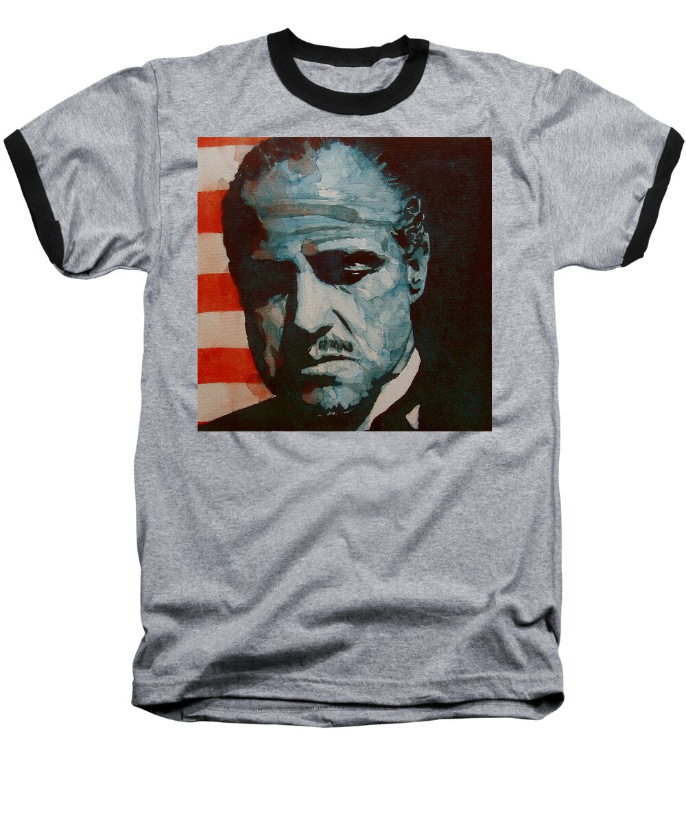 Marlon Brando Baseball T-Shirt featuring the painting The Godfather-Brando by Paul Lovering
