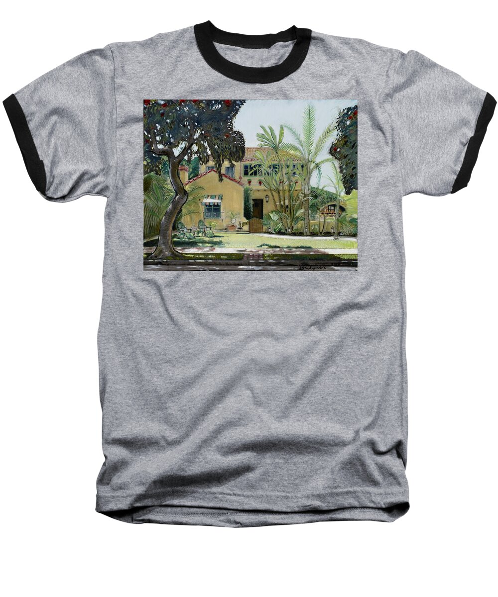 Yellow House Baseball T-Shirt featuring the painting Bright and Sunny by John Reynolds