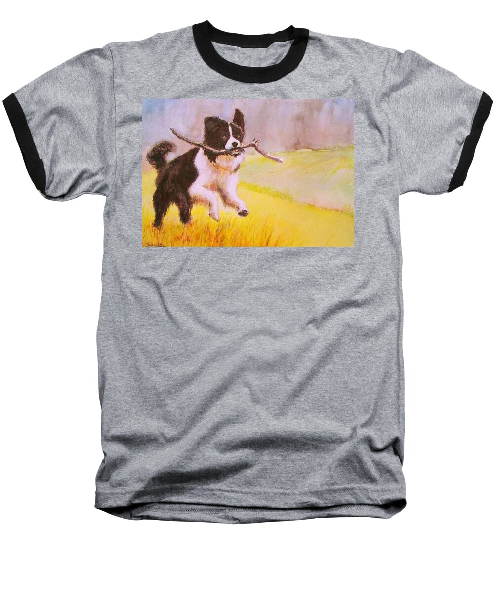  Baseball T-Shirt featuring the painting Bring Me the Stick by Bobby Walters