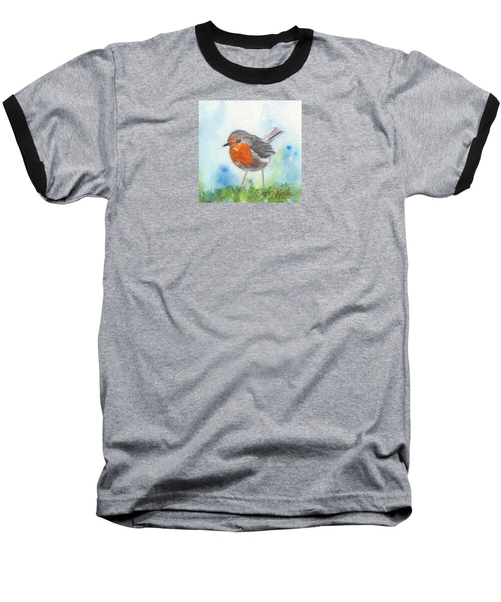 Bird Baseball T-Shirt featuring the painting British Robin by Marsha Karle
