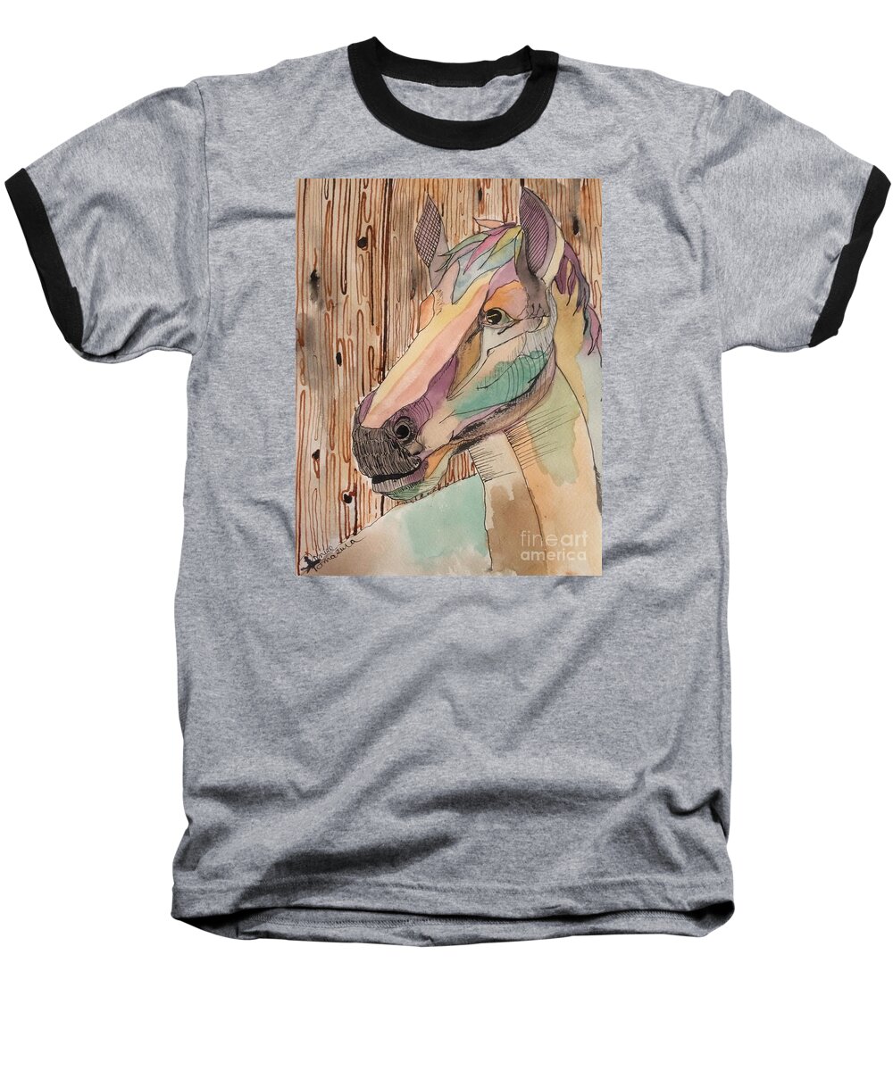 Horse Baseball T-Shirt featuring the painting Bronco by Denise Tomasura