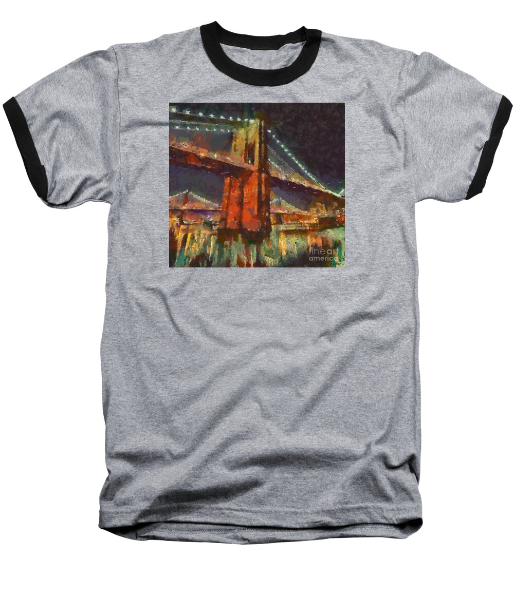 Brooklyn Baseball T-Shirt featuring the painting Brooklyn Bridge by Dragica Micki Fortuna