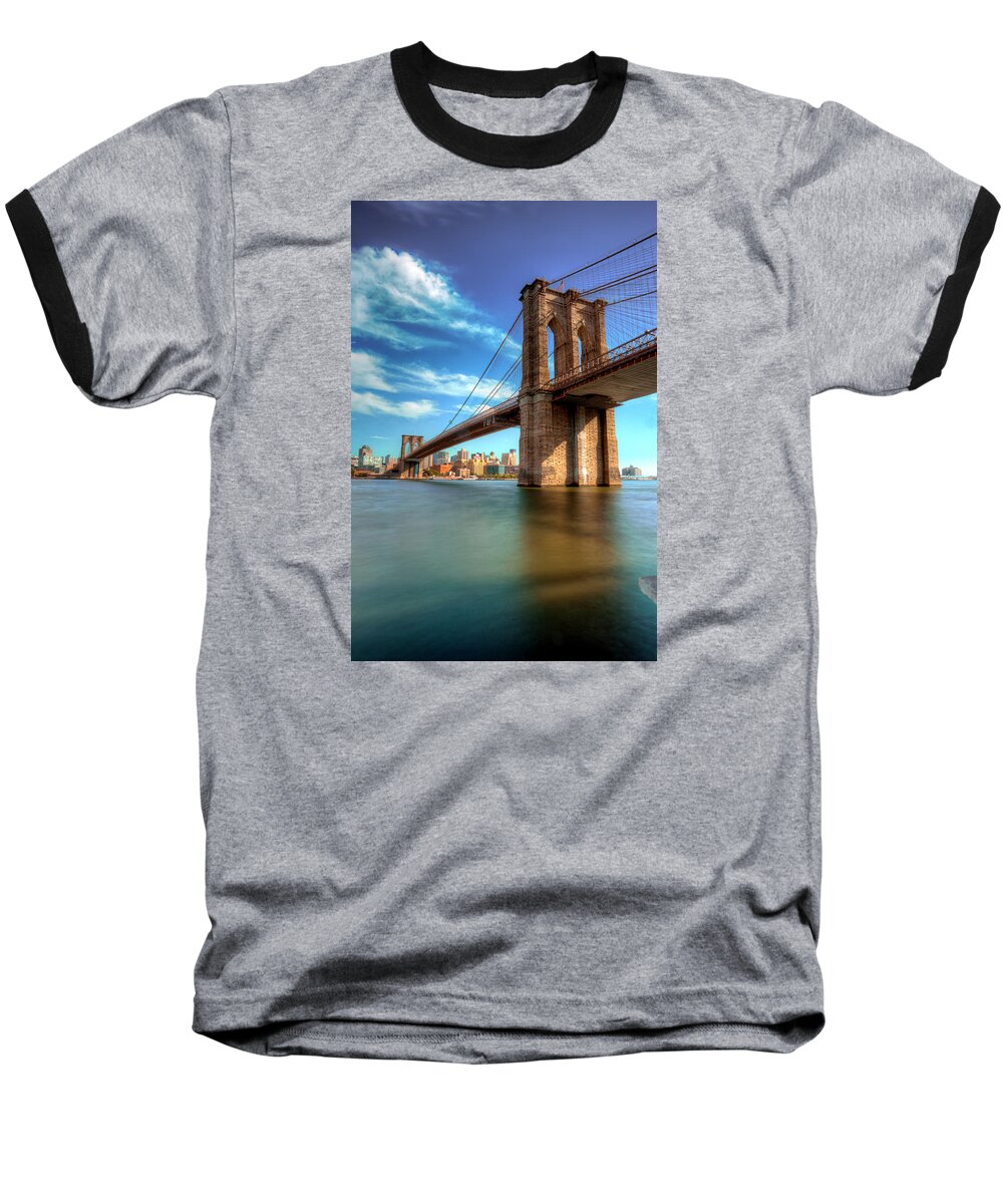 Brooklyn Bridge New York City Landmark History High Dynamic Range Long Slow Shutter Canon 6d Baseball T-Shirt featuring the photograph Brooklyn Bridge by Paul Watkins