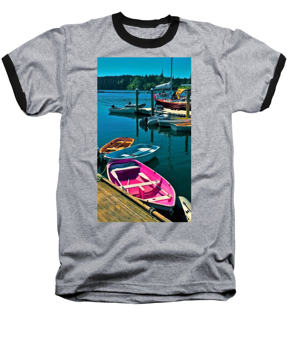 Pink Boat Baseball T-Shirt featuring the photograph Brooklyn Harbor by Lisa Dunn