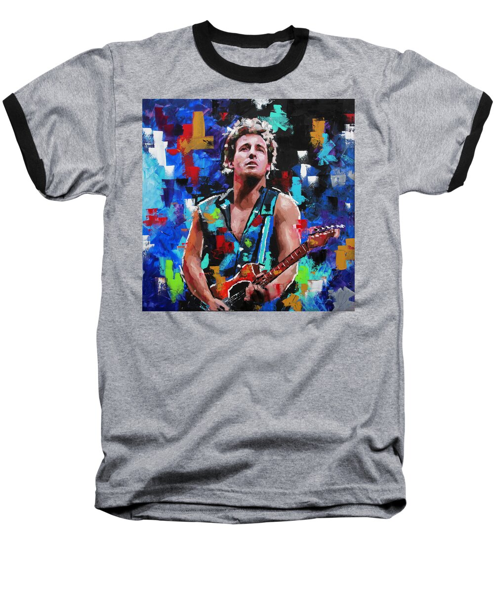 Bruce Springsteen Baseball T-Shirt featuring the painting Bruce Springsteen by Richard Day