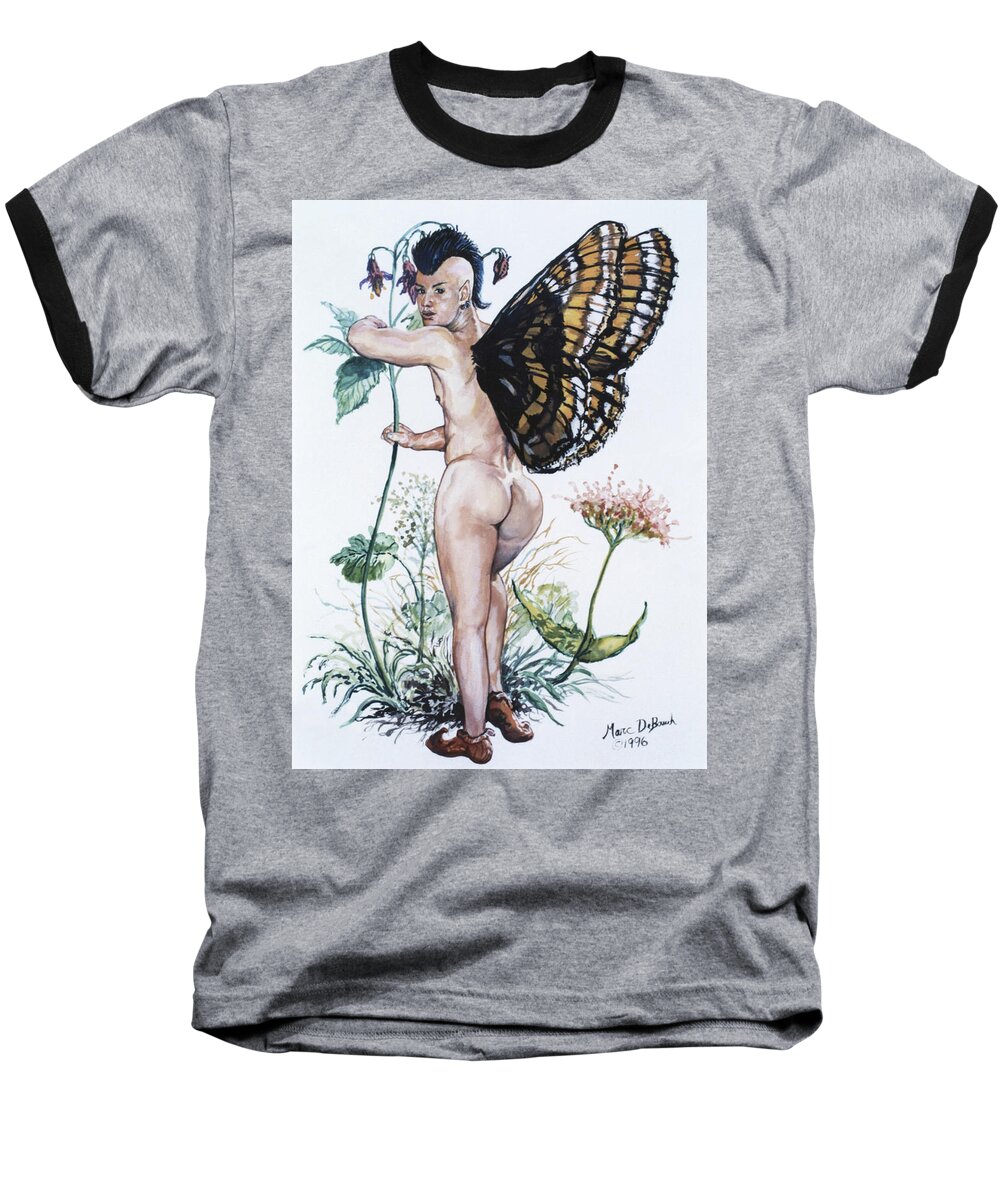 Fairy Baseball T-Shirt featuring the painting Bubble Butt Fairy by Marc DeBauch