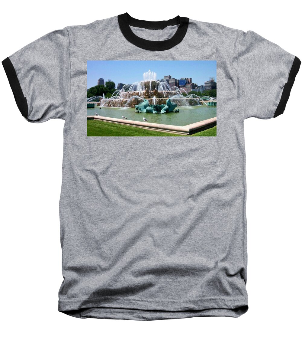Chicago Baseball T-Shirt featuring the photograph Buckingham Fountain by Anita Burgermeister