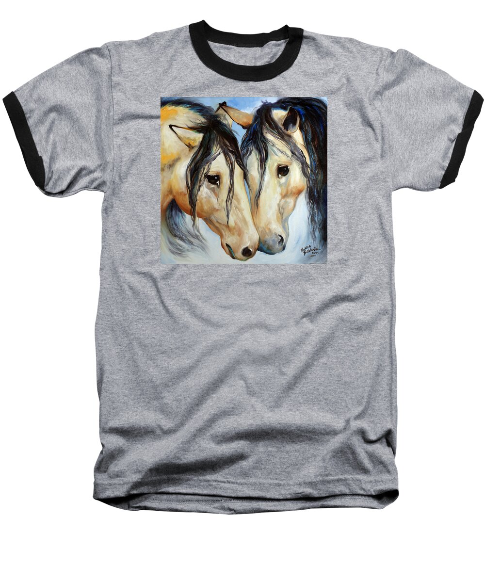 Horse Baseball T-Shirt featuring the painting Buckskin Friends by Marcia Baldwin