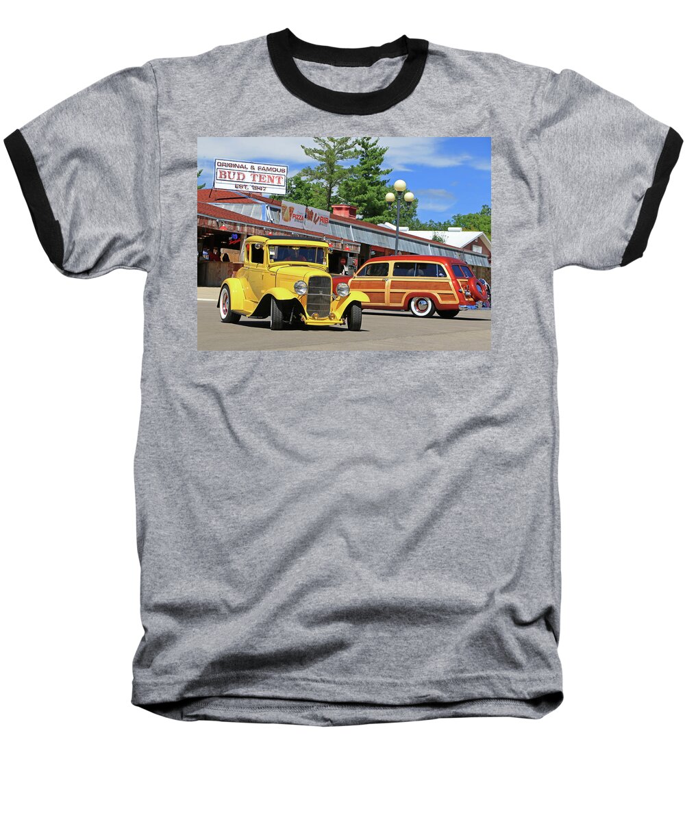 Goodguys Baseball T-Shirt featuring the photograph Bud Tent Hot Rods by Christopher McKenzie