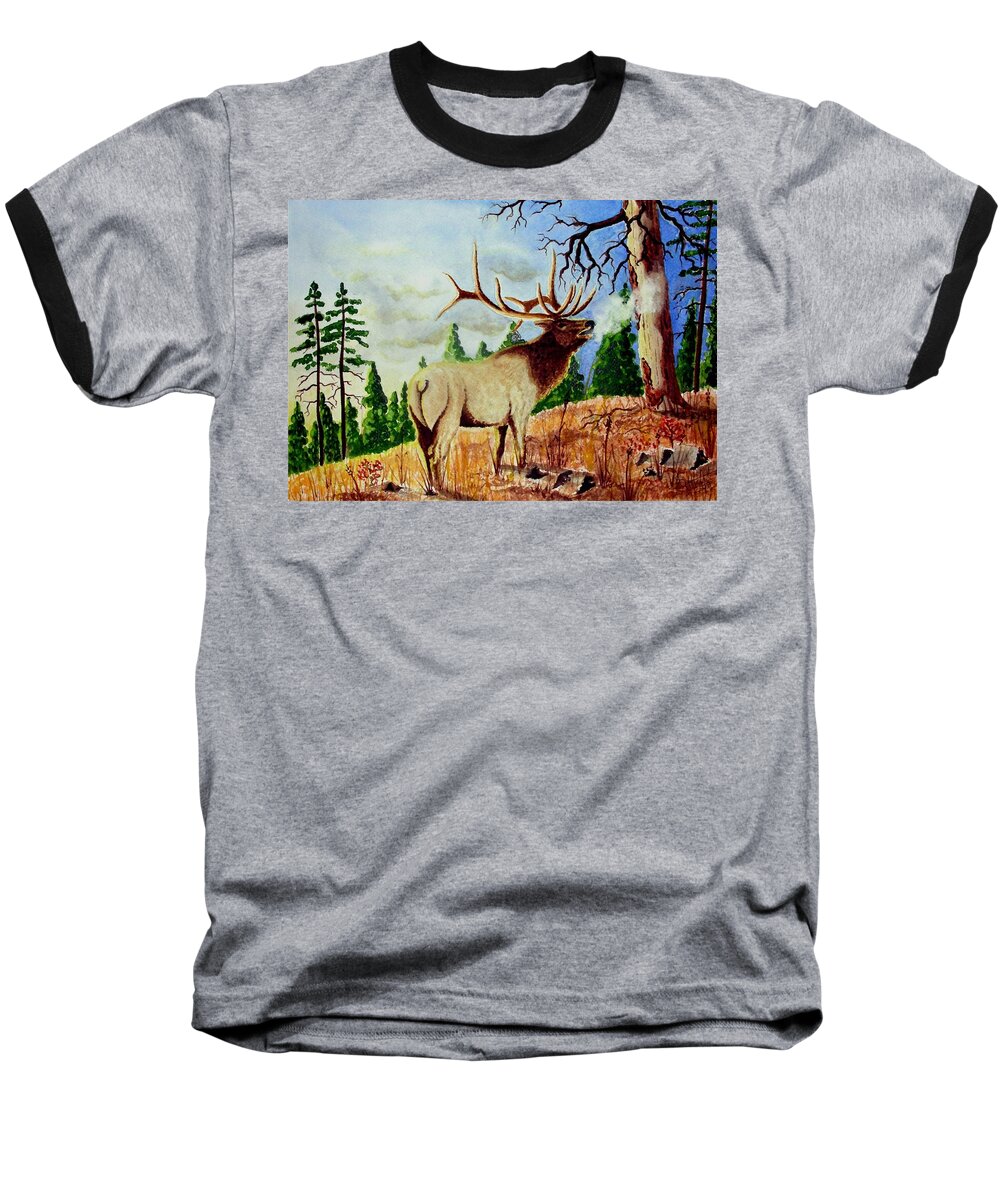 Antlers Baseball T-Shirt featuring the painting Bugling Elk by Jimmy Smith