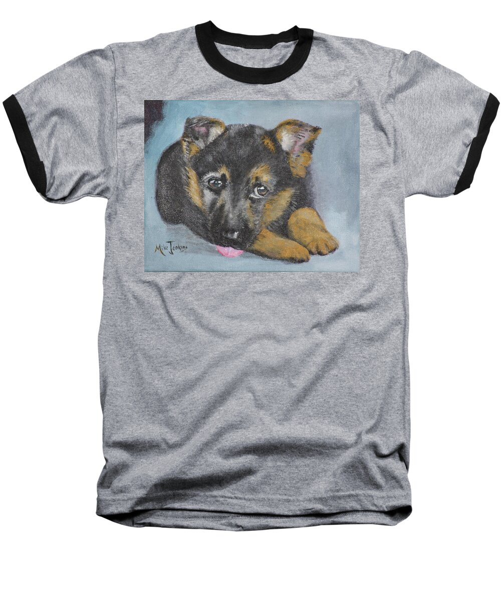 Puppy Baseball T-Shirt featuring the painting Bullet by Mike Jenkins