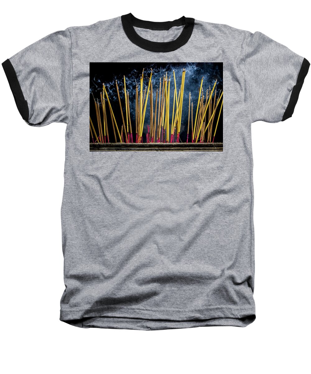 Joss Baseball T-Shirt featuring the photograph Burning Joss sticks by Hitendra SINKAR