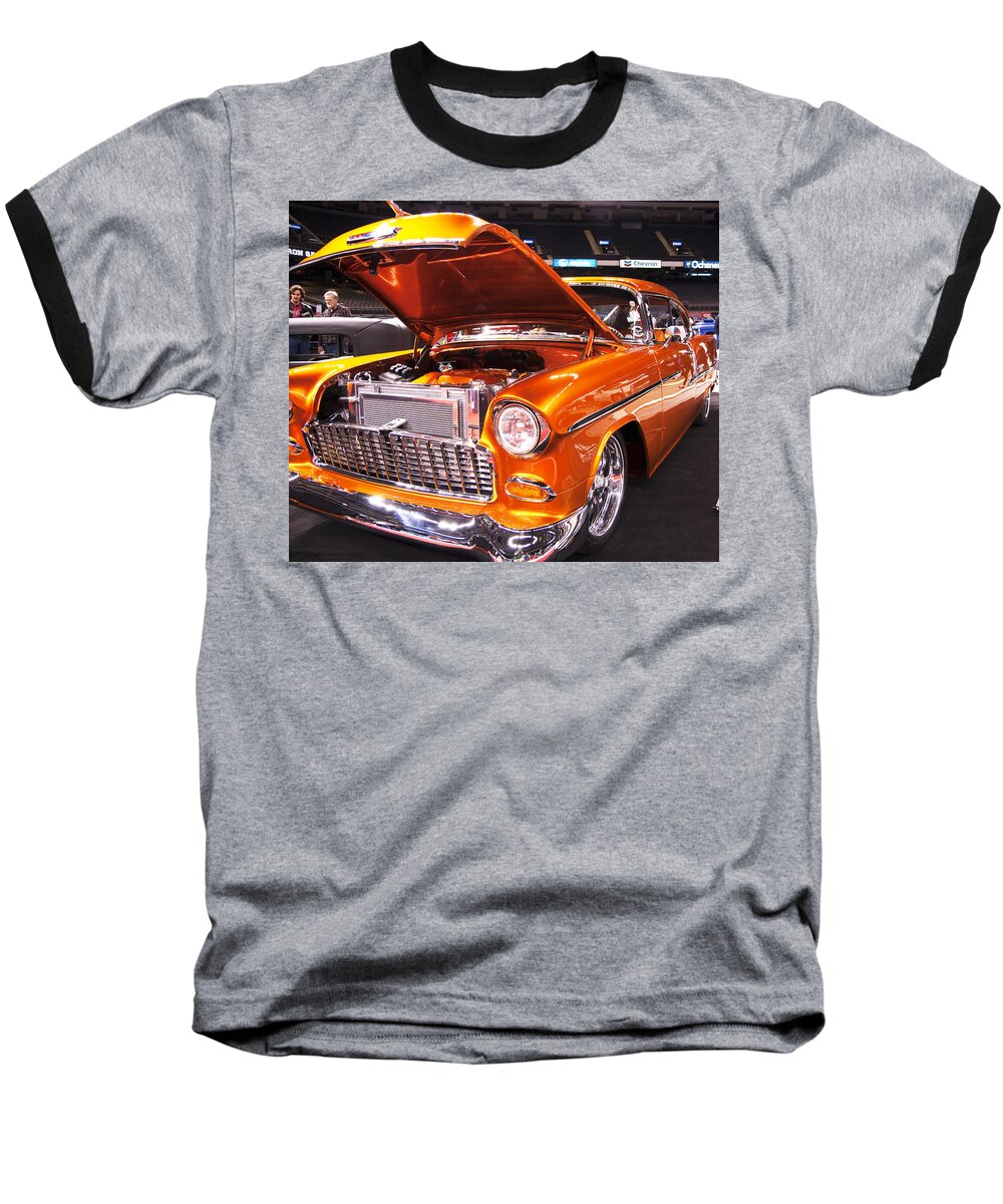 Carshow Baseball T-Shirt featuring the photograph Burst of Orange by Marc Villere
