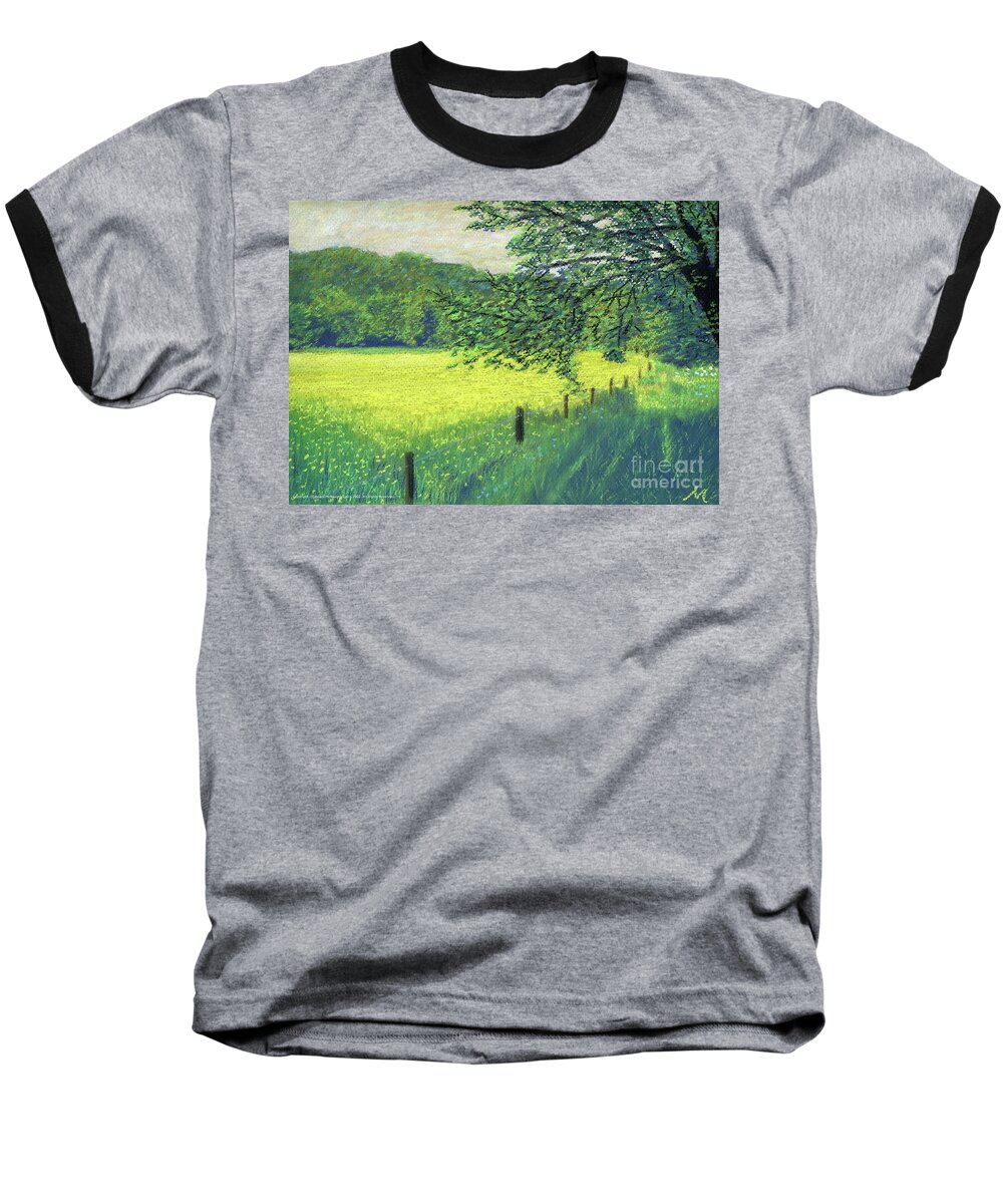 Buttercups Baseball T-Shirt featuring the pastel Buttercups in Field by Edward McNaught-Davis