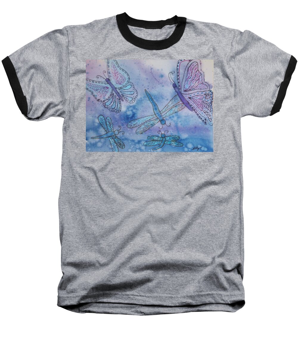 Butterflies Baseball T-Shirt featuring the painting Butterflies and Dragonflies by Ellen Levinson