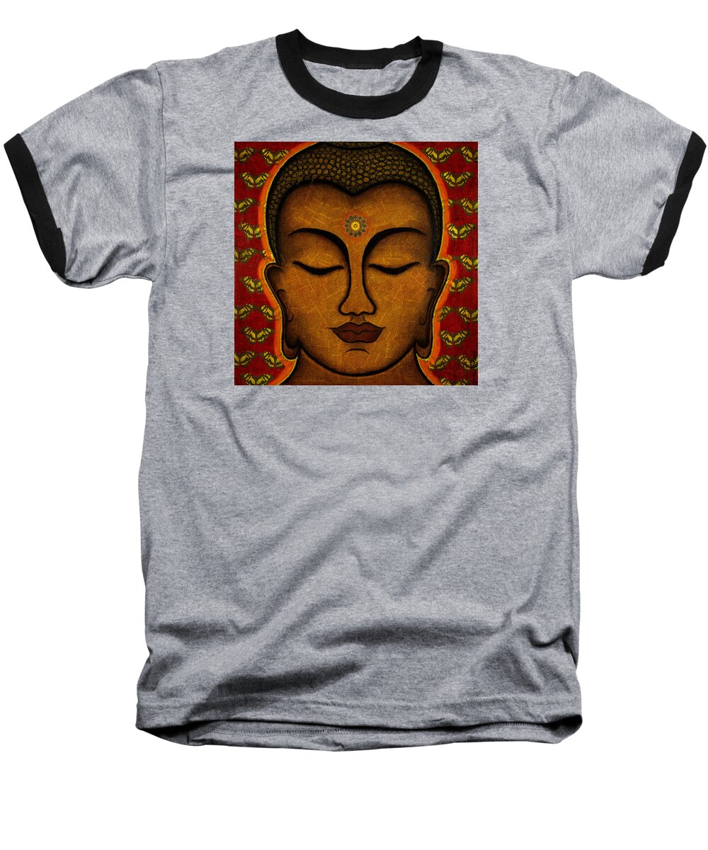 Buddha Baseball T-Shirt featuring the mixed media Butterfly Invocation by Gloria Rothrock