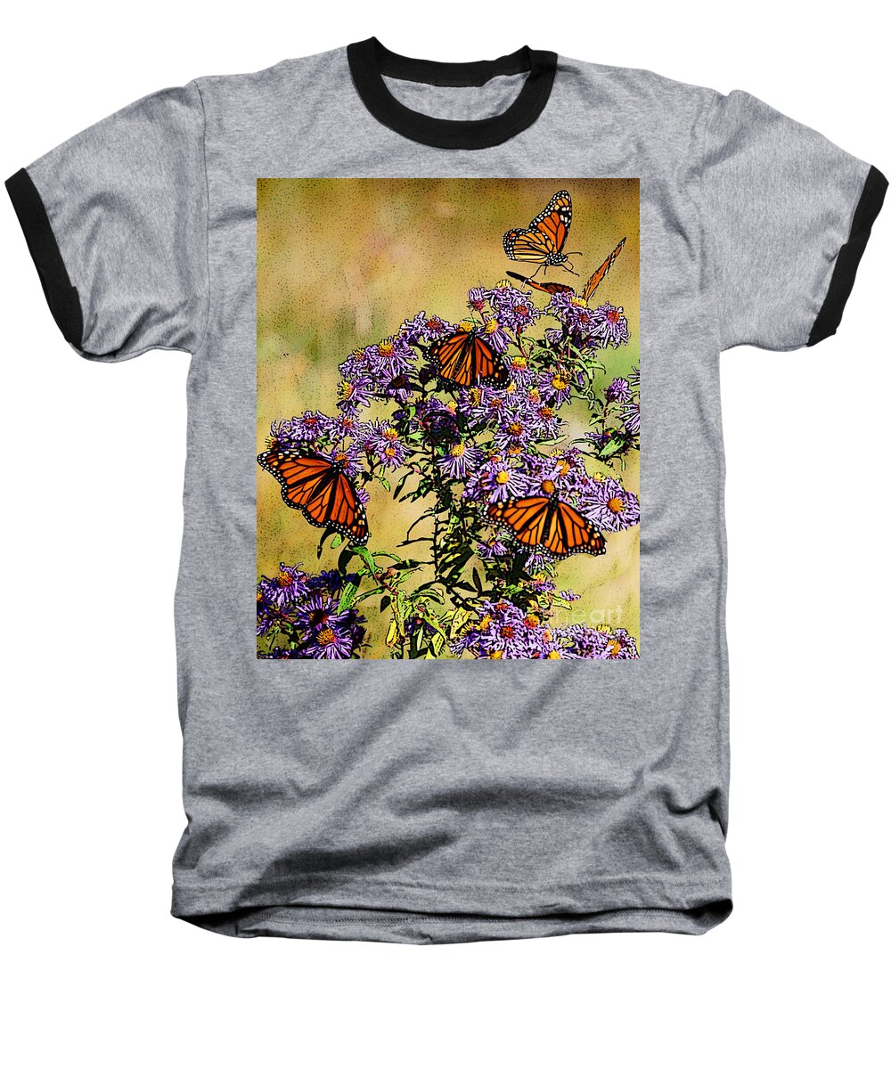 Diane Berry Baseball T-Shirt featuring the drawing Butterfly Party by Diane E Berry