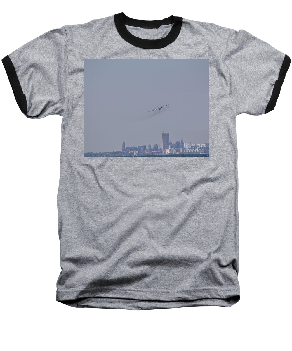C130 Over Buffalo Baseball T-Shirt featuring the photograph C130 over Buffalo by Jim Lepard