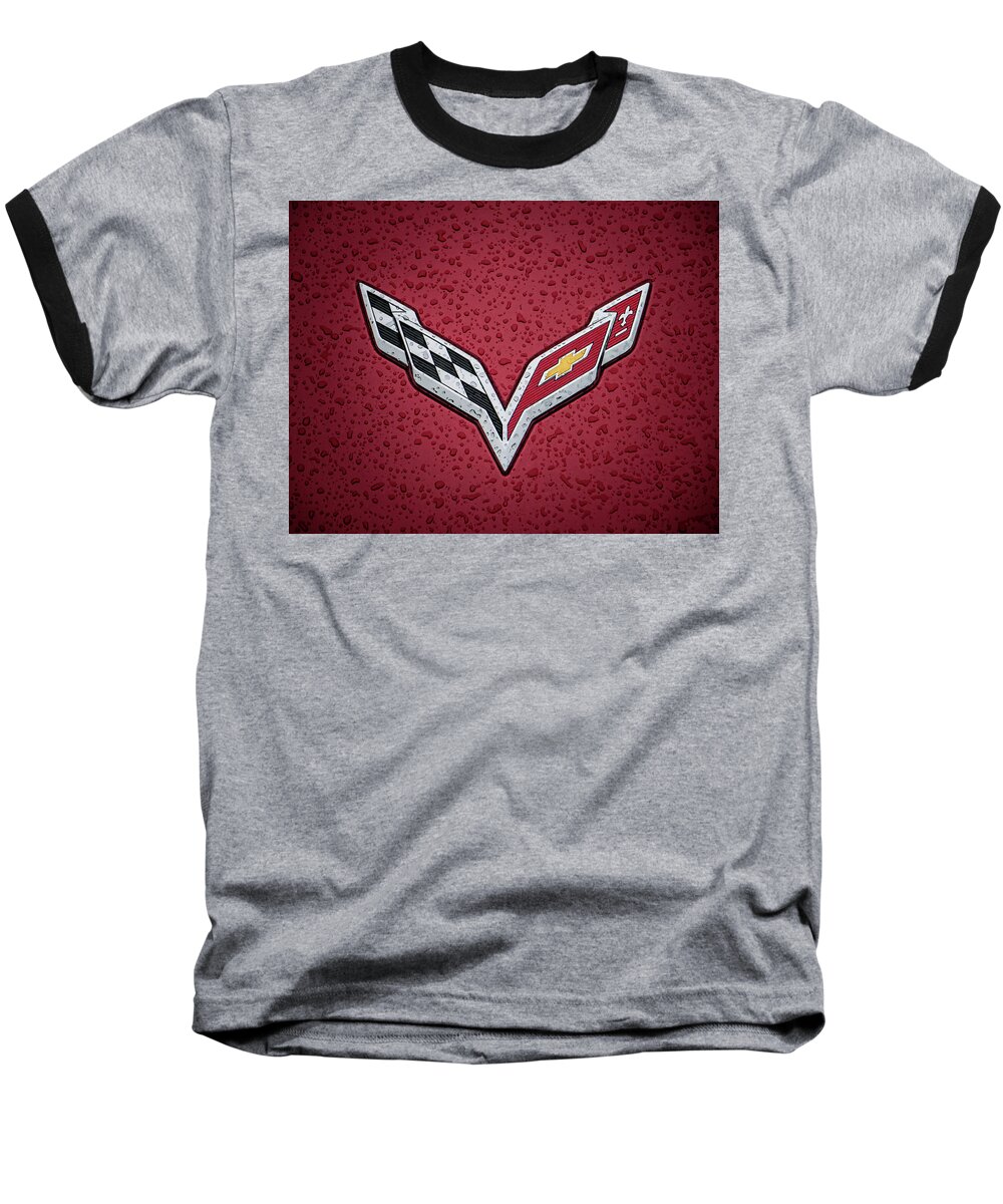 Corvette Baseball T-Shirt featuring the digital art C7 Badge Red by Douglas Pittman