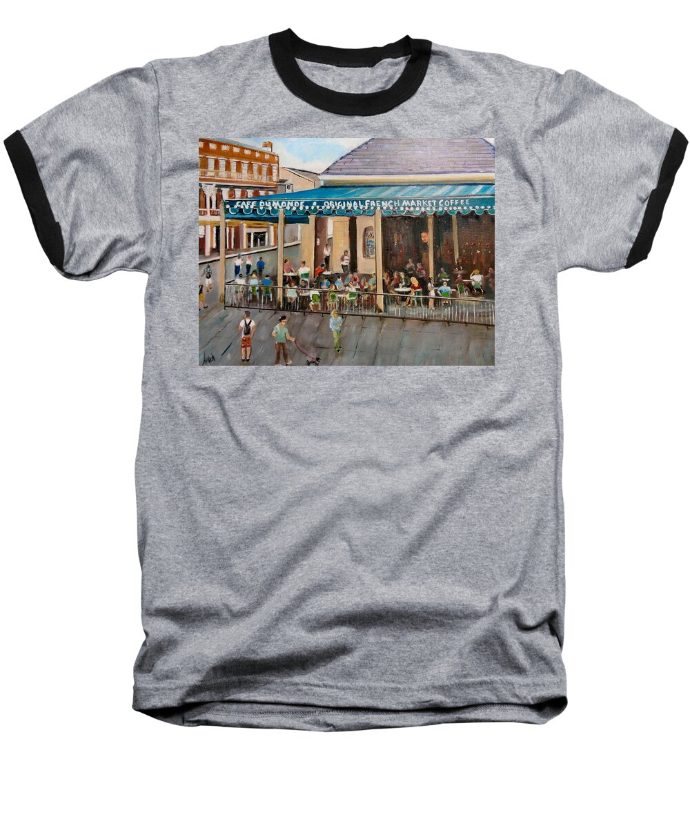 Architecture Baseball T-Shirt featuring the painting Cafe DuMonde by Arlen Avernian - Thorensen