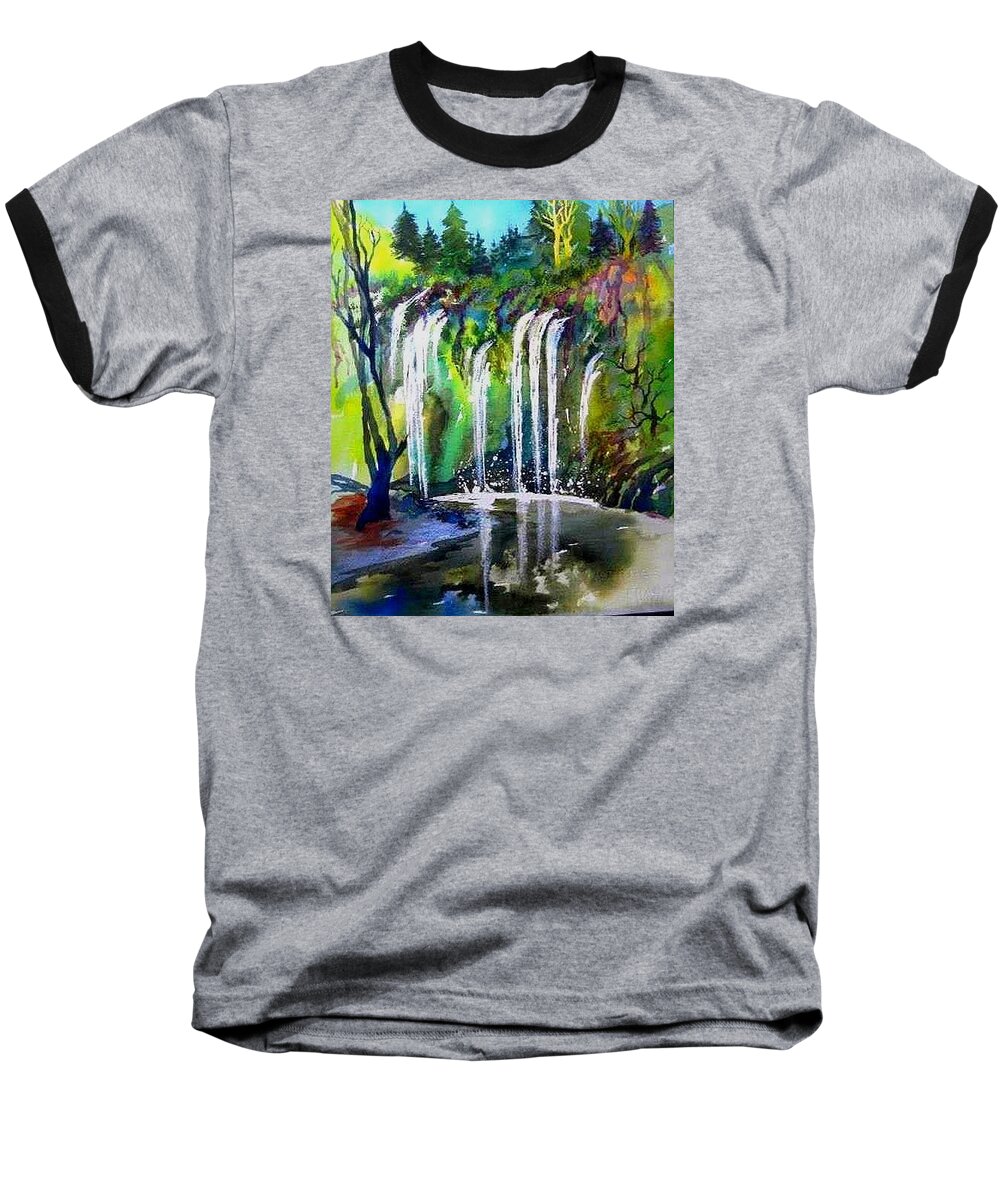 Water Fall Northern Calif Baseball T-Shirt featuring the painting California Water Fall by Esther Woods