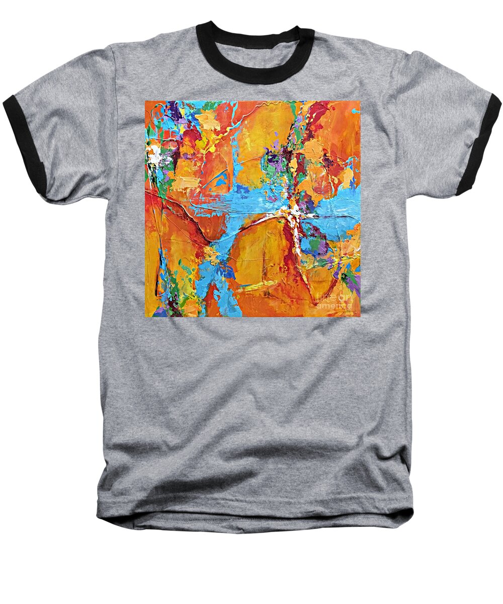 Abstract Art Baseball T-Shirt featuring the painting Calling All Angels by Mary Mirabal