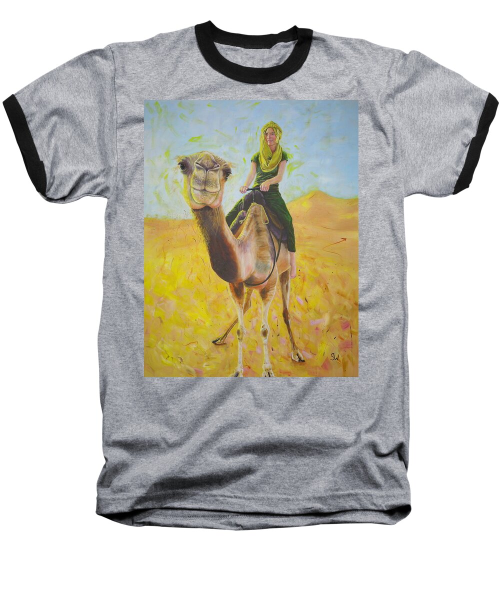 Art Baseball T-Shirt featuring the painting Camel at work by Shirley Wellstead