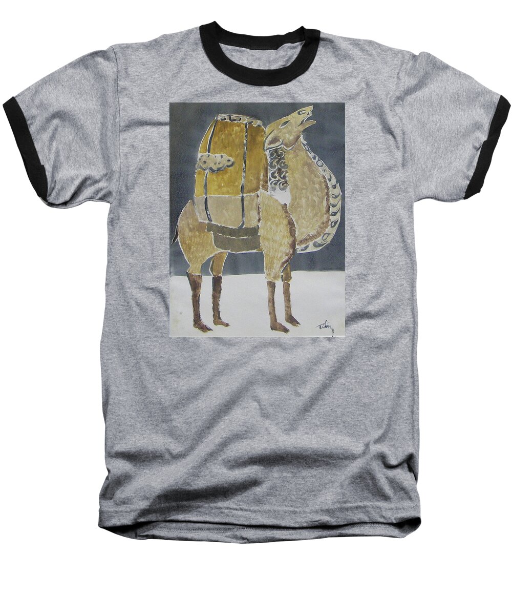 Animal Baseball T-Shirt featuring the painting Camel Facing Right by Thomas Tribby
