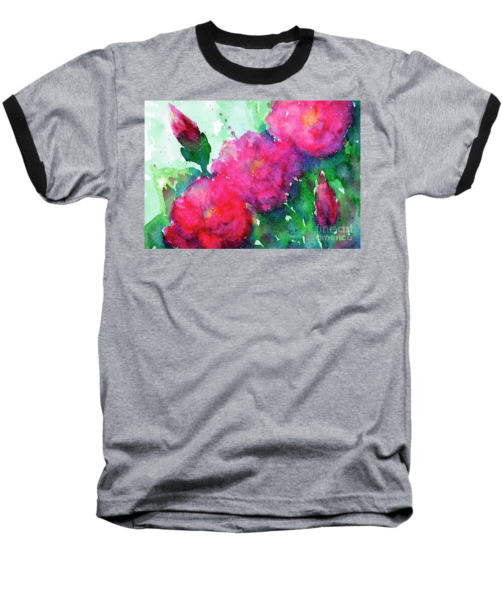 Camellia Baseball T-Shirt featuring the painting Camellia Abstract by Rebecca Davis