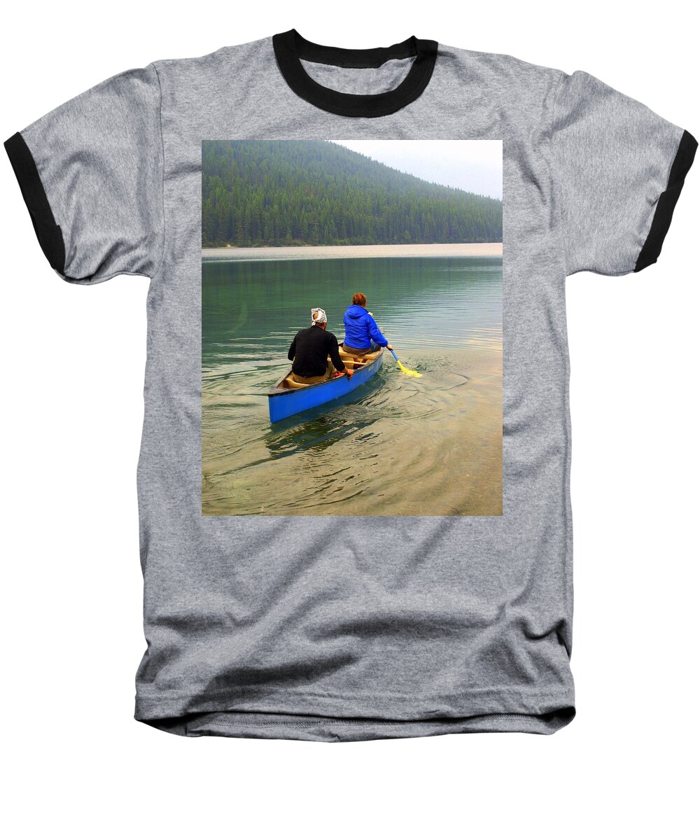 Glacier National Park Baseball T-Shirt featuring the photograph Canoeing Glacier Park by Marty Koch