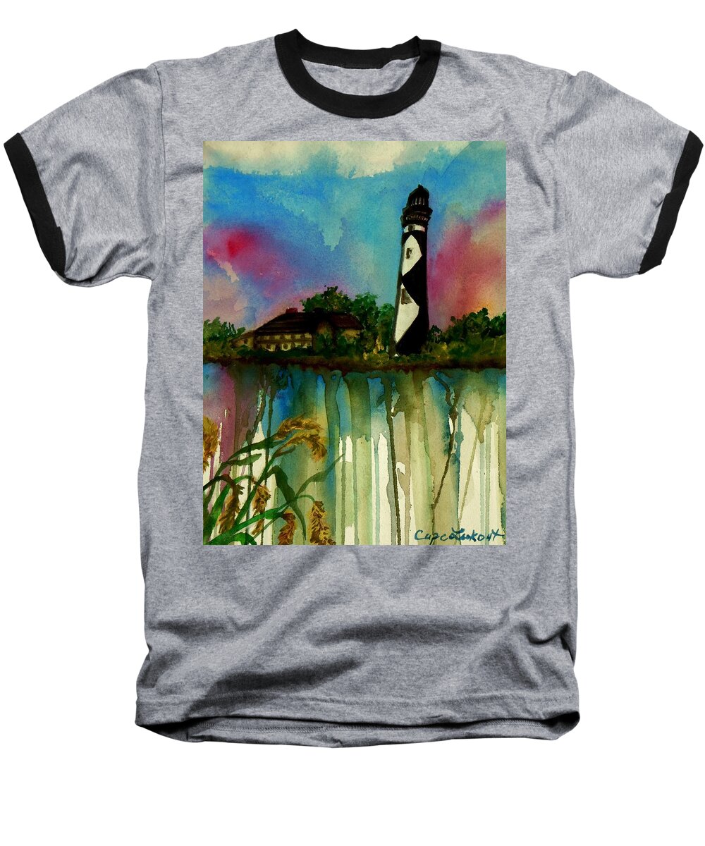 Lighthouse Baseball T-Shirt featuring the painting Cape Lookout by Lil Taylor