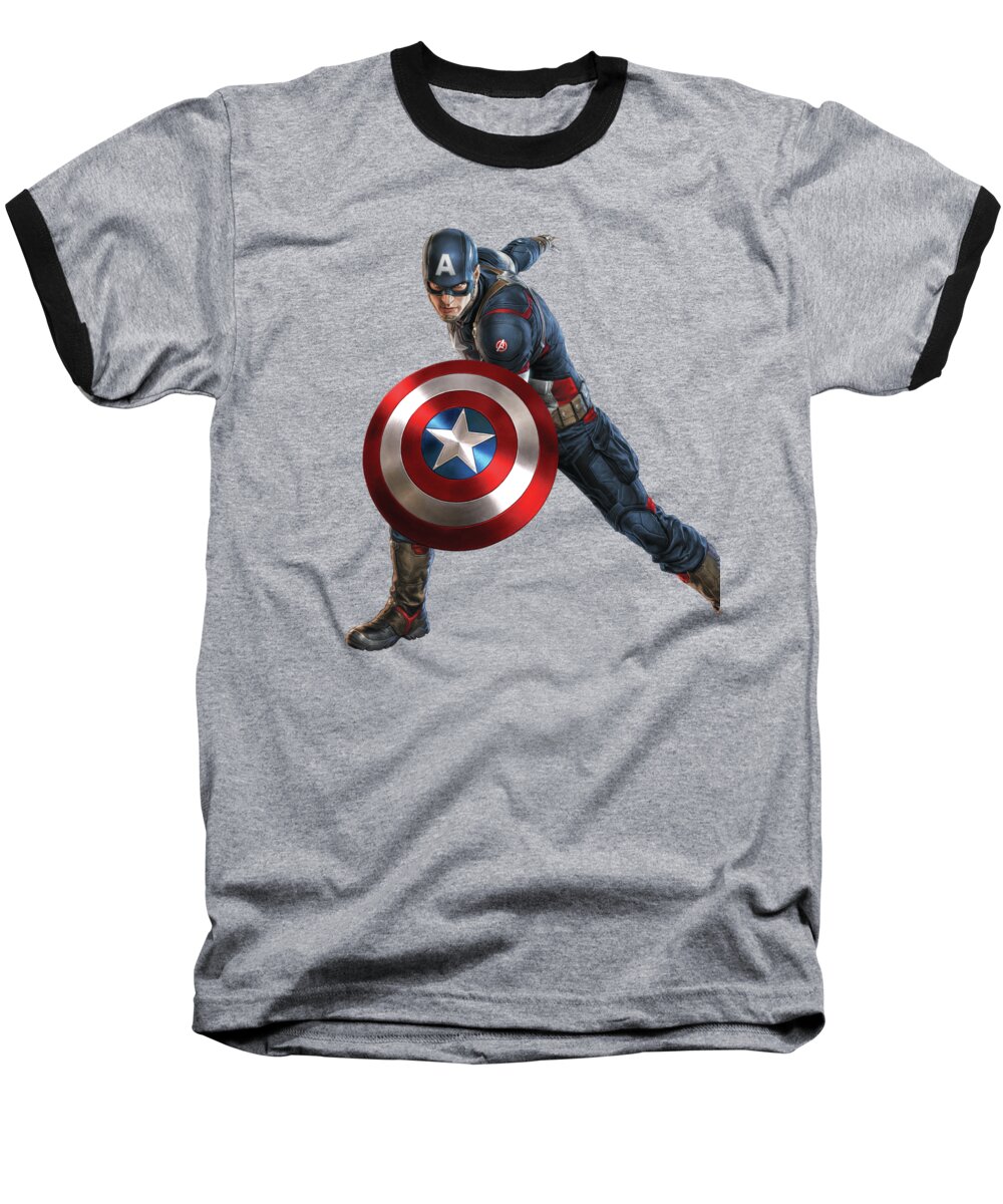 Captain America Baseball T-Shirt featuring the mixed media Captain America Splash Super Hero Series by Movie Poster Prints