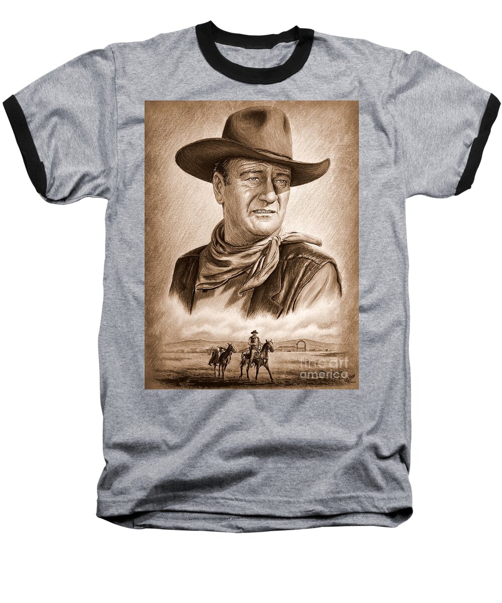 John Wayne Baseball T-Shirt featuring the painting Captured ye old wild west edit by Andrew Read