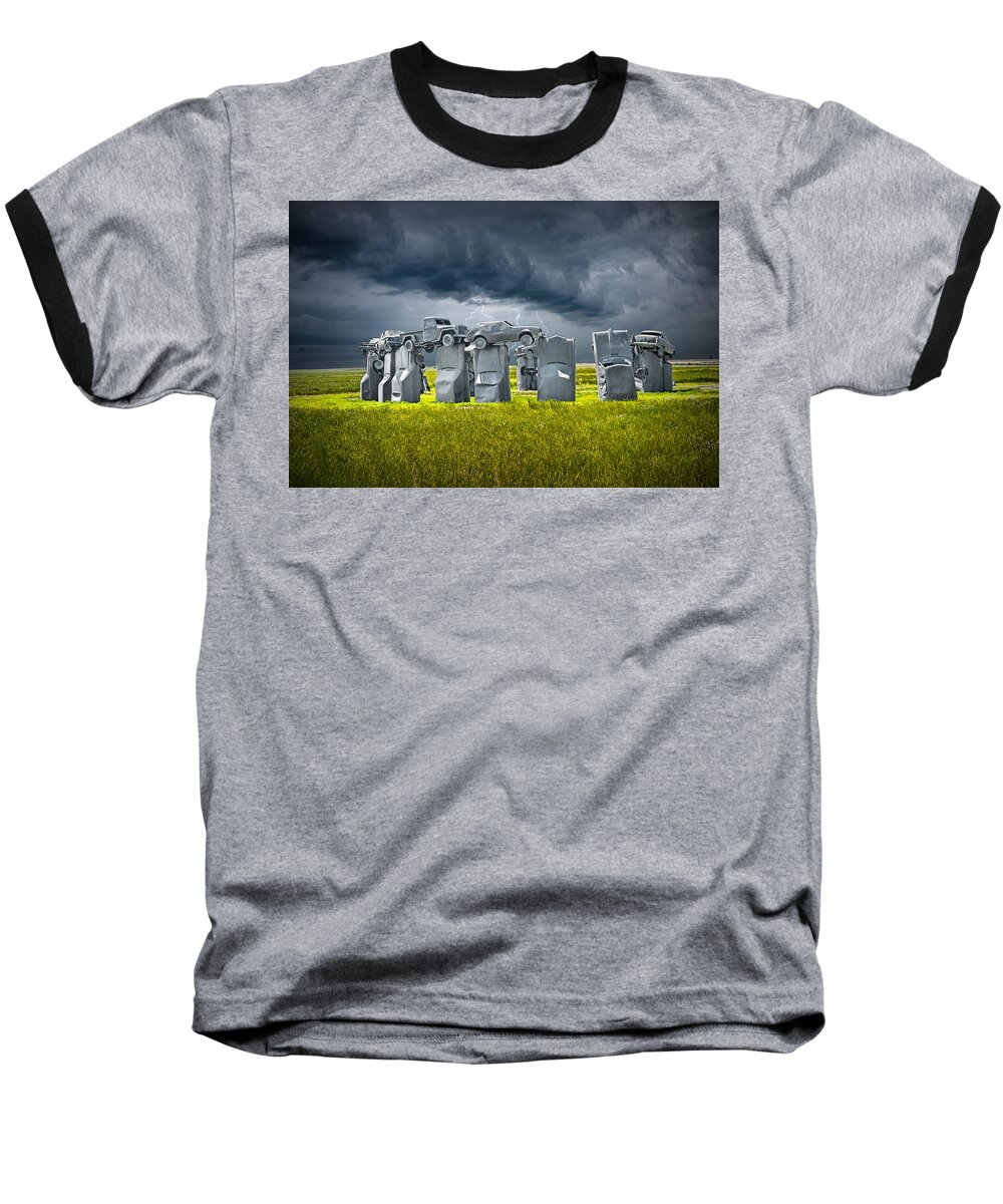 Landscape Baseball T-Shirt featuring the photograph Car Henge in Alliance Nebraska after England's Stonehenge by Randall Nyhof