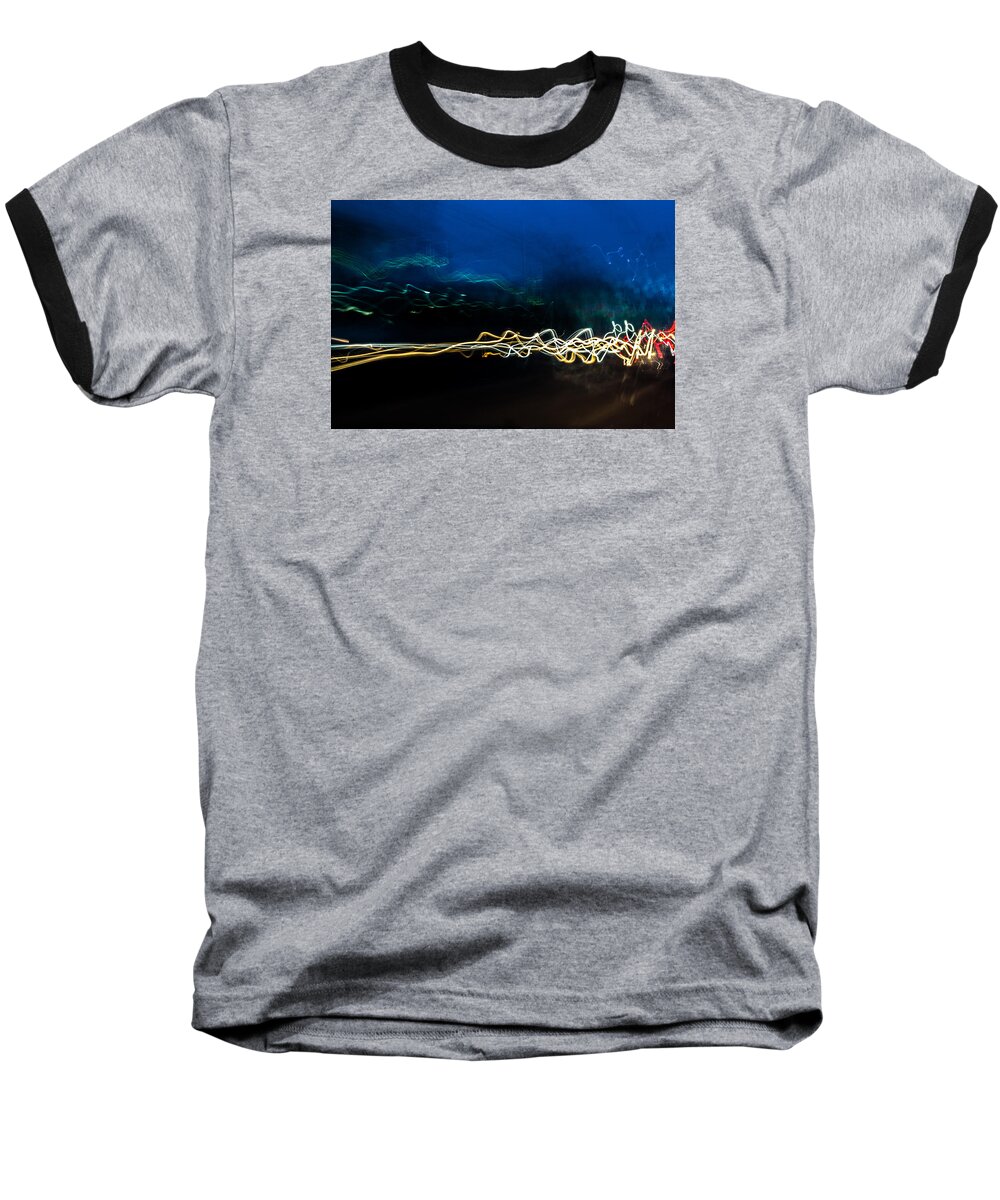 Abstract Baseball T-Shirt featuring the photograph Car Light Trails at Dusk in City by John Williams