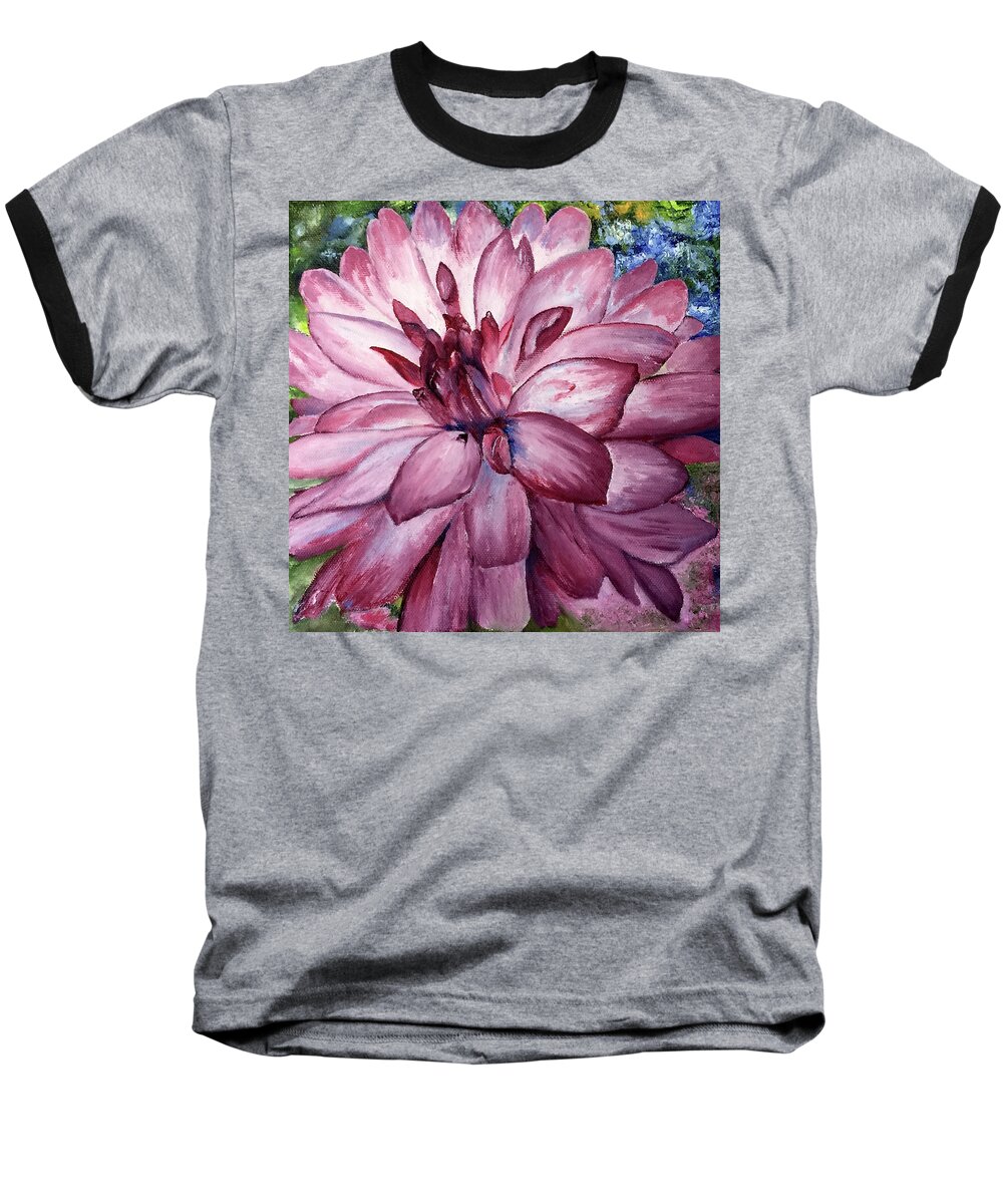 Floral Baseball T-Shirt featuring the painting Carmine Dahlia by Terry R MacDonald