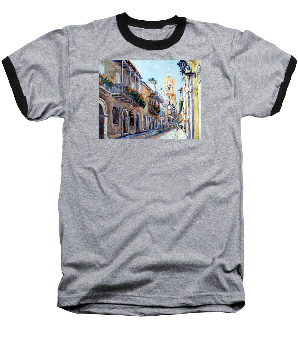 Cityscape Baseball T-Shirt featuring the painting Cartagena Colombia by Ingrid Dohm
