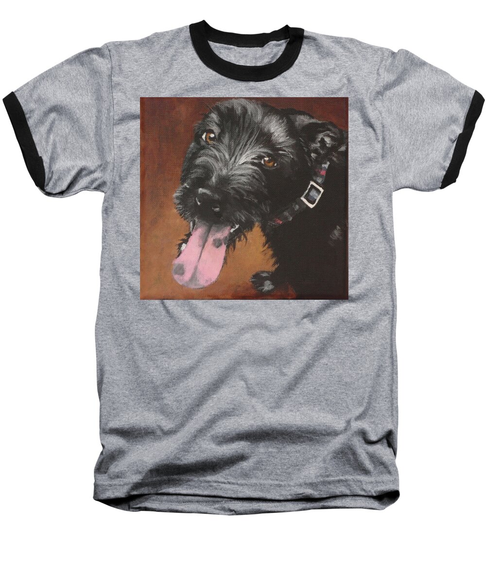Black Dog Baseball T-Shirt featuring the painting Cassidy by Carol Russell