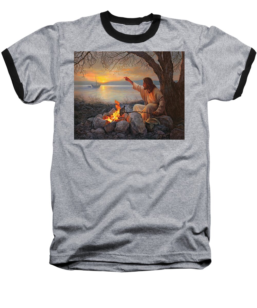 #faaAdWordsBest Baseball T-Shirt featuring the painting Cast Your Nets on the Right Side by Greg Olsen