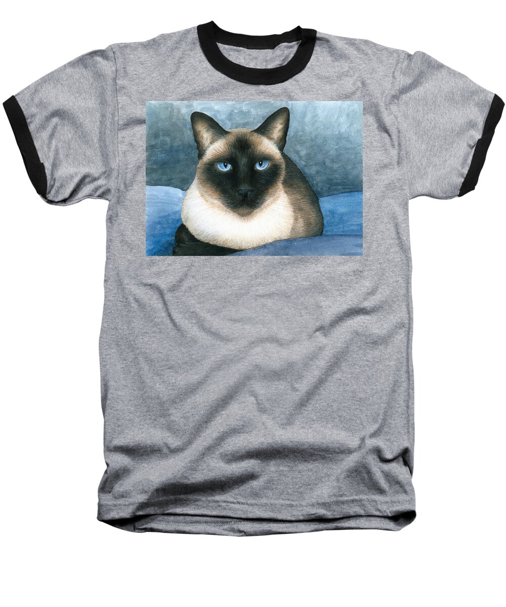 Cat Baseball T-Shirt featuring the painting Cat 547 Siamese by Lucie Dumas