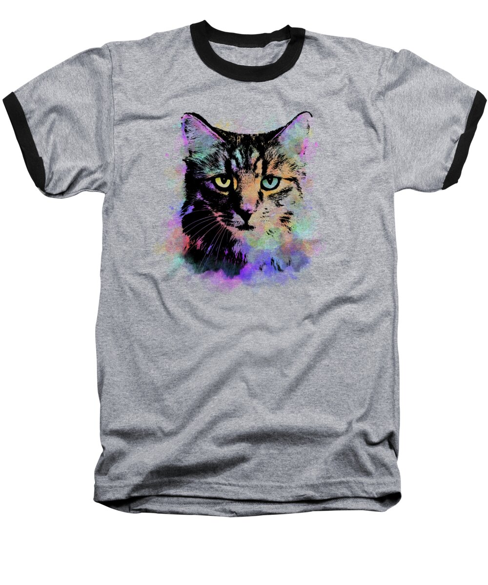 Cat Baseball T-Shirt featuring the painting Cat 618 by Lucie Dumas