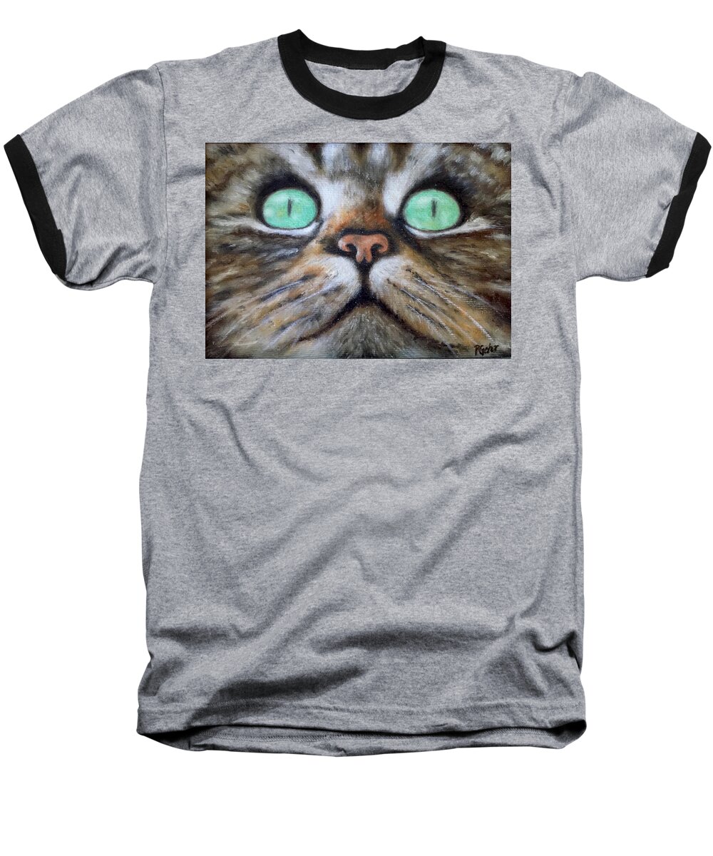 Cat Eyes Painting Canvas Print Baseball T-Shirt featuring the painting Cat Eyes by Dr Pat Gehr