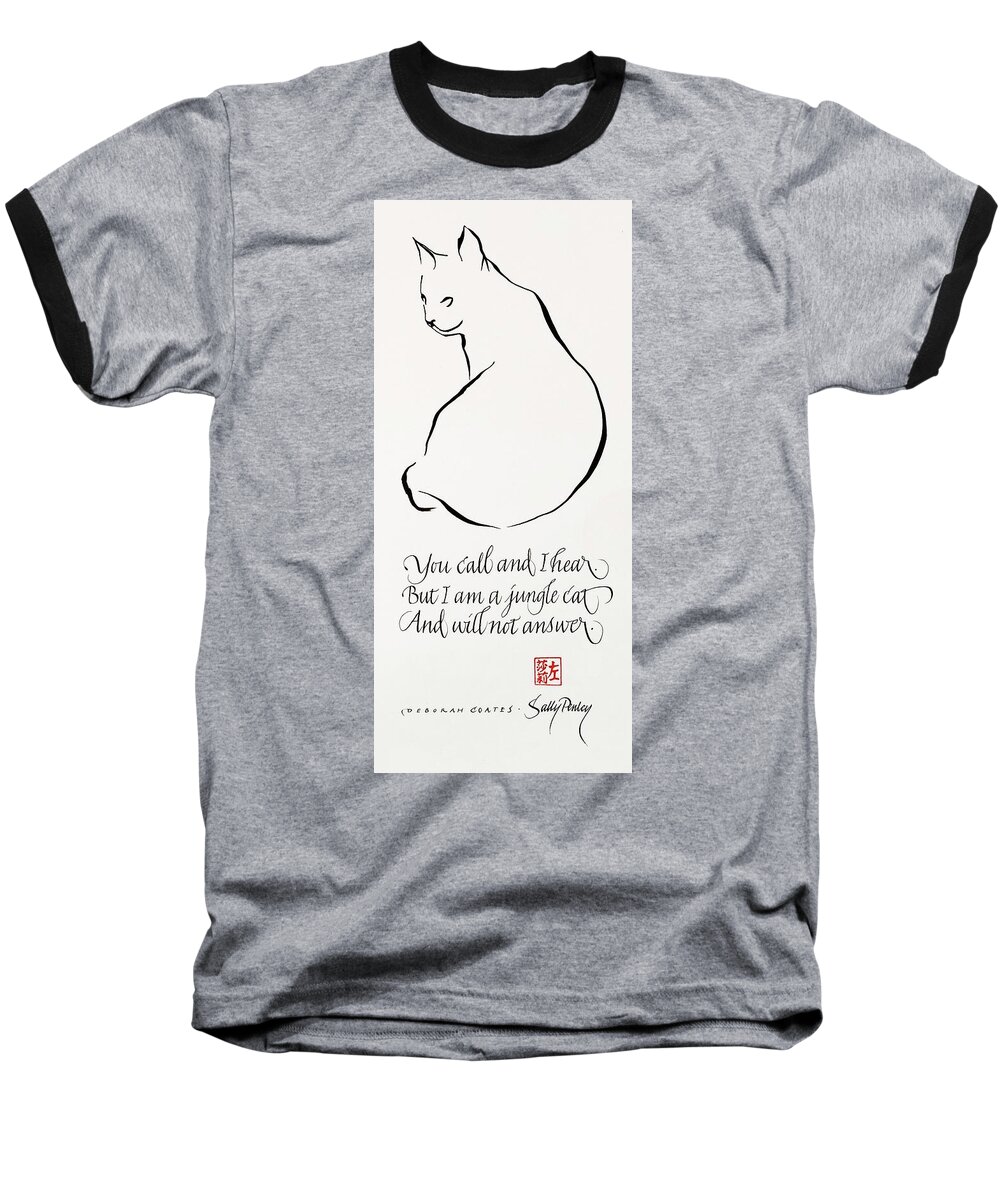 Sally Penley Baseball T-Shirt featuring the drawing Cat Haiku by Sally Penley