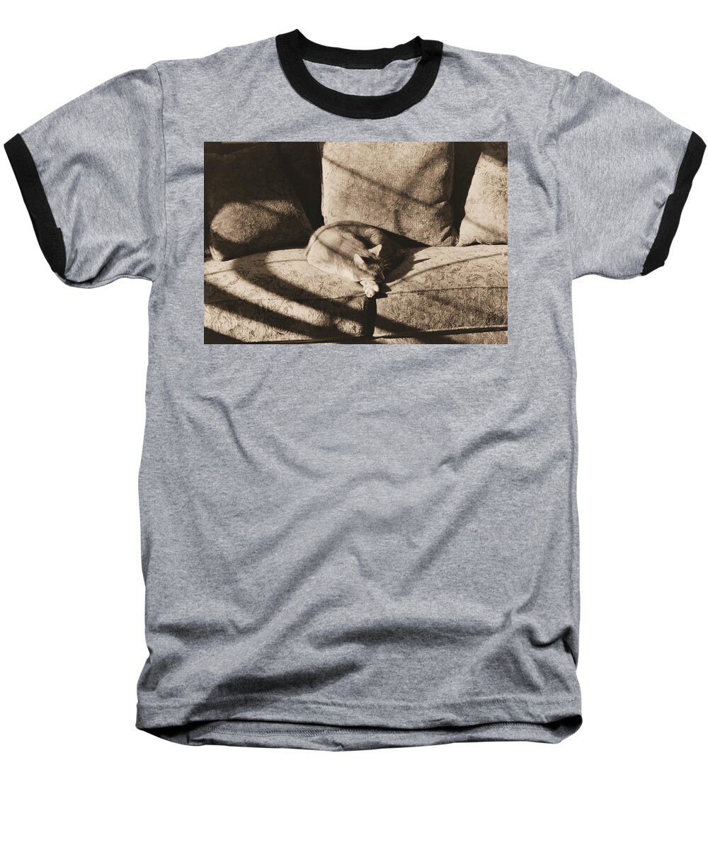 Cat Baseball T-Shirt featuring the photograph Cat Nap by Geoff Jewett