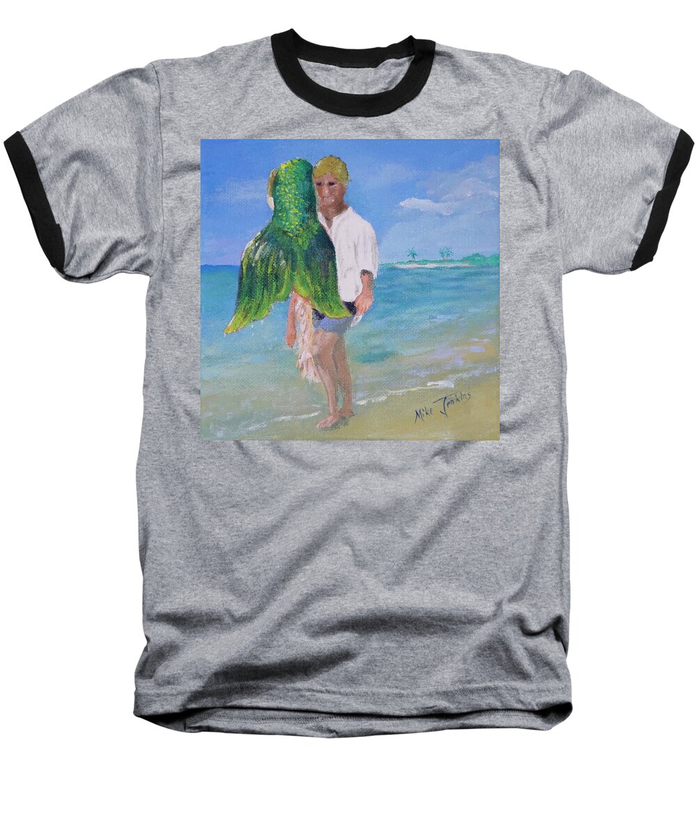 Mermaid Baseball T-Shirt featuring the painting Catch of a Lifetime by Mike Jenkins
