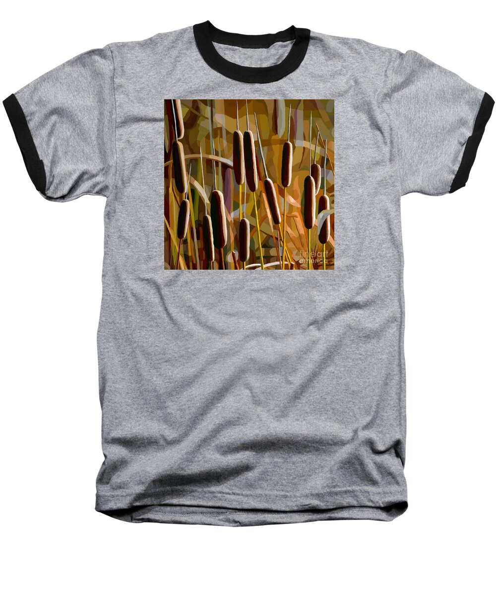 Cattail Baseball T-Shirt featuring the painting Cattails Shine by Jackie Case